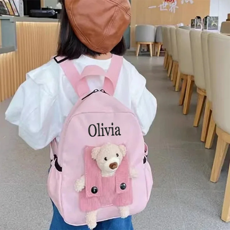 Customized Children\'s Backpack Personalized Name Summer Autumn Cute Bear Baby Backpack 3-5 Years Old Kindergarten Kids Backpacks