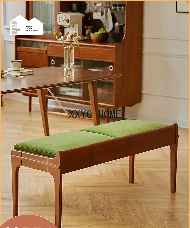 

Retro Style Mid-Ancient Solid Wood Stool Restaurant Velvet Bench Log Bench