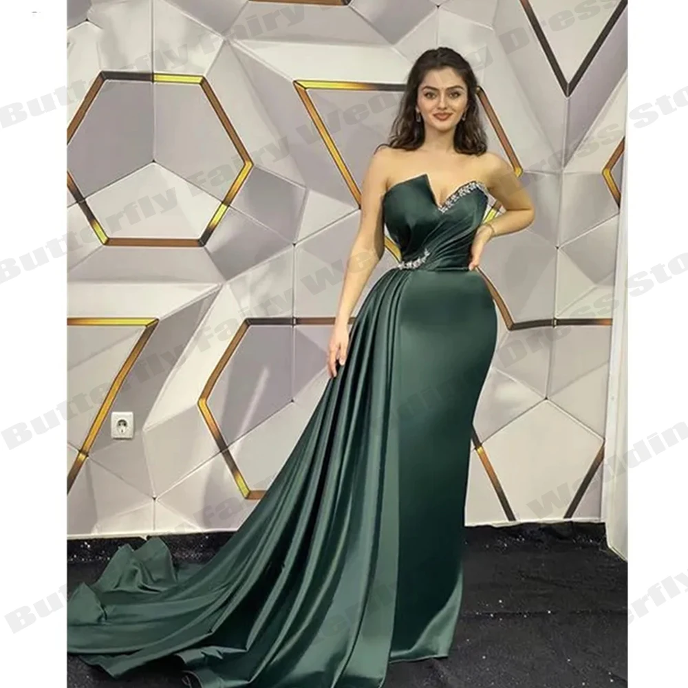 

Gorgeous Satin Women Evening Dresses Ruched Beading Off Shoulder Sleeveless Sexy Backless Sexy Party Elegant New 2023 Club Slim