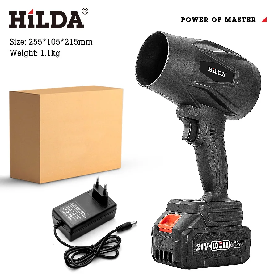 HILDA 21V Electric Turbo Blower Handheld Air Blower Powerful Tool To Cleaning Fallen Leaves Snow and Sand for Makita Battery Pin
