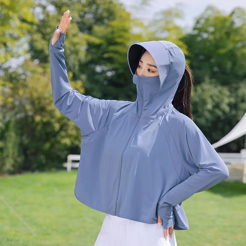 Ice Silk Sun Protection Clothing Coat Women 2026 Summer New Cycling UV Sunscreens Jacket Breathable Short Cloak Overwear Female