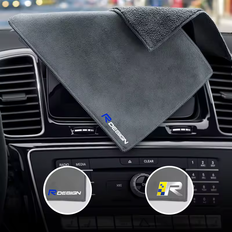 R-Design Emblema Car Wash Rags, Limpeza de logotipo Pano de secagem, Dupla camada, Volvo XC90 XC60 XC40 V90 S90 V40 V60 S60 S80 xc70 v70