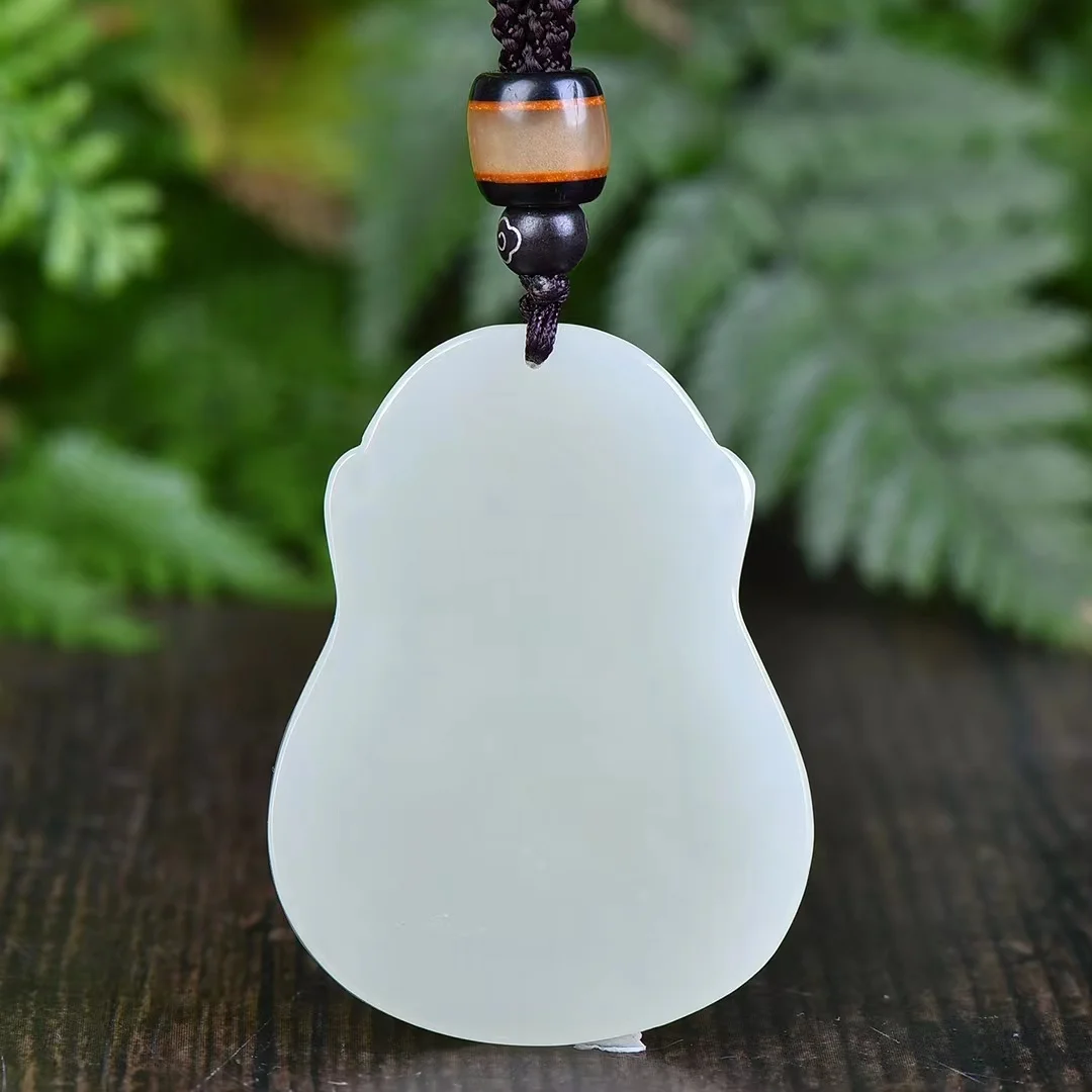 Exquisite Hetian Jade 50*37MM Auspicious Ruyi Lotus Baby Buddha Pendant Ornament 4089#