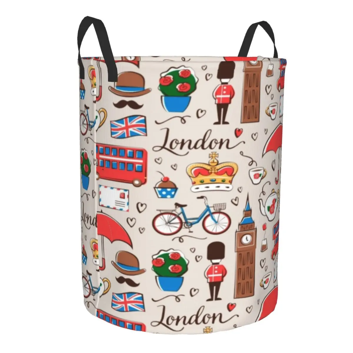 London Pattern Laundry Basket Foldable Large Clothes Storage Bin British Flag UK Red Bus Baby Hamper