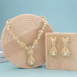 Poyasa Gold Color Moroccan Bridal Jewelry Sets Choker Necklace Drop Earring For Women Crystal Arabic Wedding Bijoux