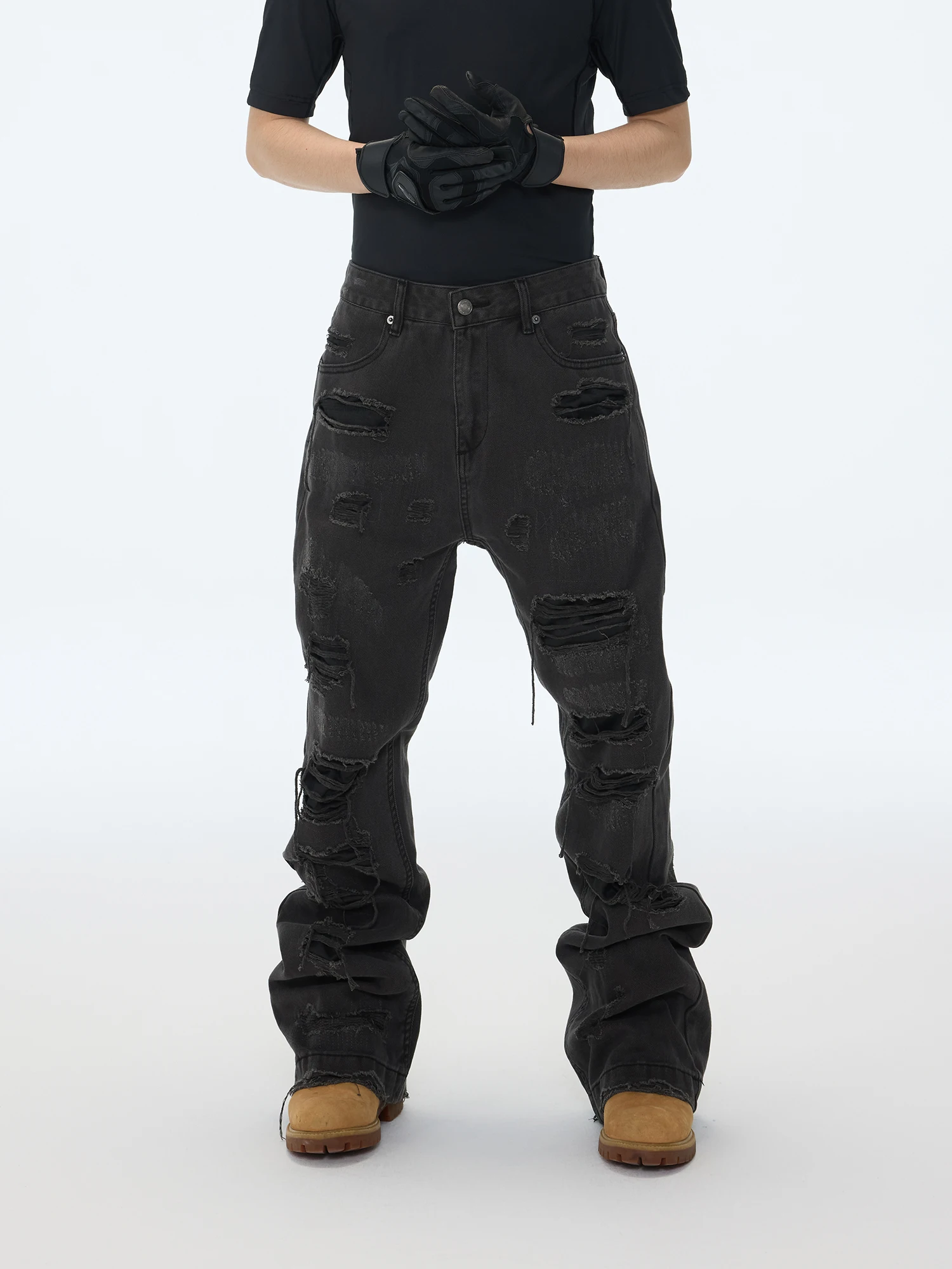 

Мужские облегающие джинсы Cleanfit 25AW с вышивкой и рваной нашивкой, повседневные удобные джинсовые длинные брюки