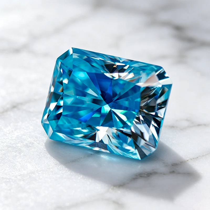 Moissanit-Stein Aquamarin im Radiant-Schliff Edelstein für DIY Fortgeschrittene Schmuckherstellungsmaterialien Besteht Diamanttester mit Zertifikat – Detail 4