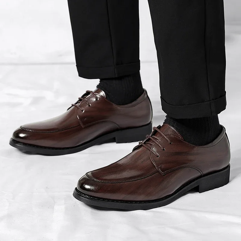 

Spring formal shoes men's leather brown Oxford breathable flat shoes Sapatos Masculino men's gentlemen's fashionable lace up sho