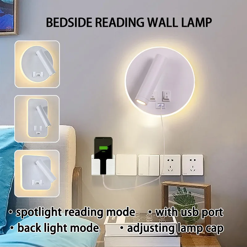 Led Binnenwandlamp Schakelaar Naast Het Lezen Van Nachtlampje Thuis Indoor Decor Verstelbare Draaibare Muur Spotlight Met Usb-Poort