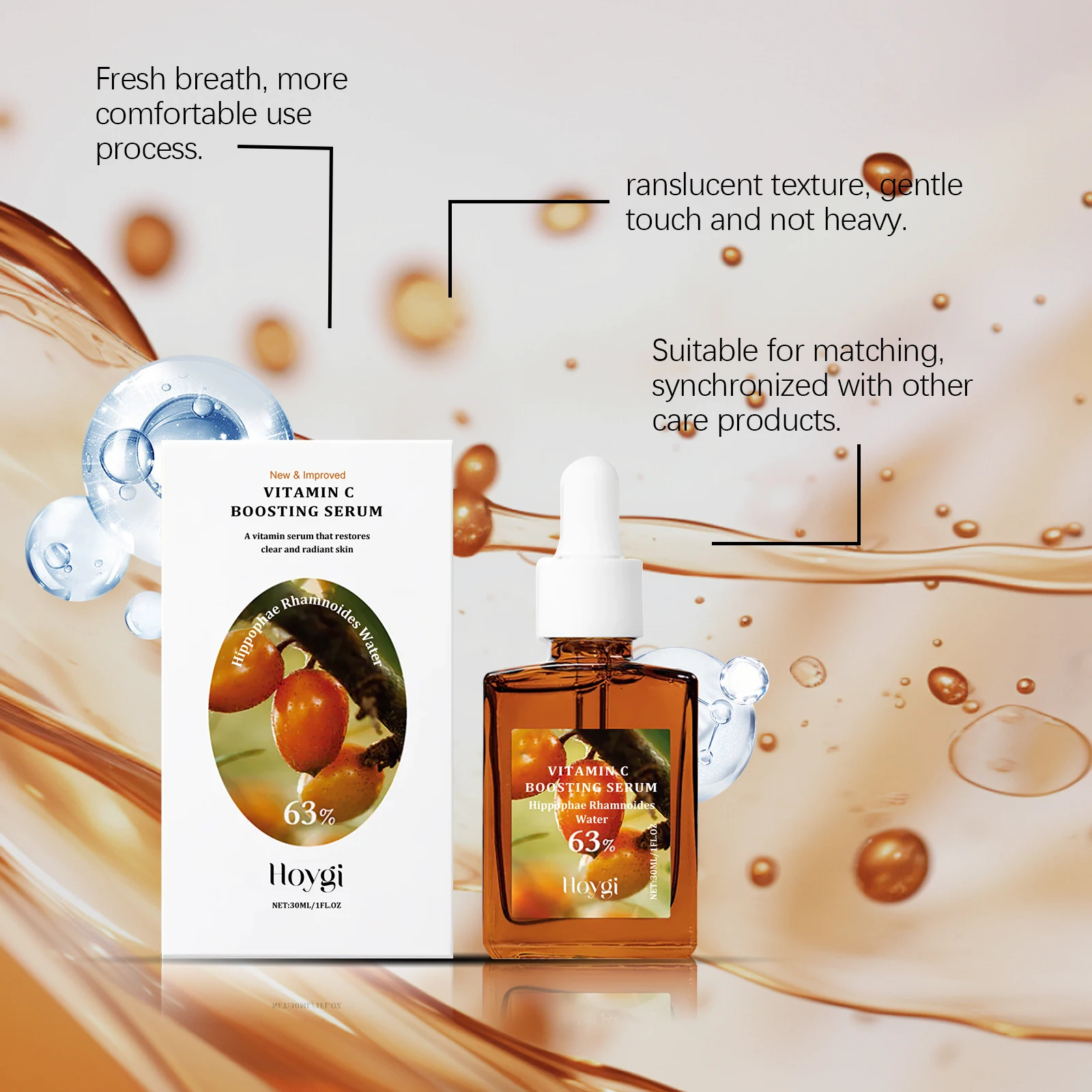 Siero potenziante alla vitamina C con olivello spinoso al 63% - Siero viso schiarente e antietà per una pelle radiosa