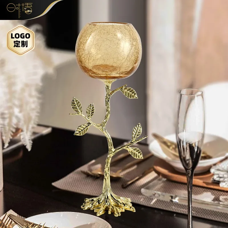 DSA light luxury simple alloy fortune tree glass wine glass candle holder ornament model room dining table cabinet wedding