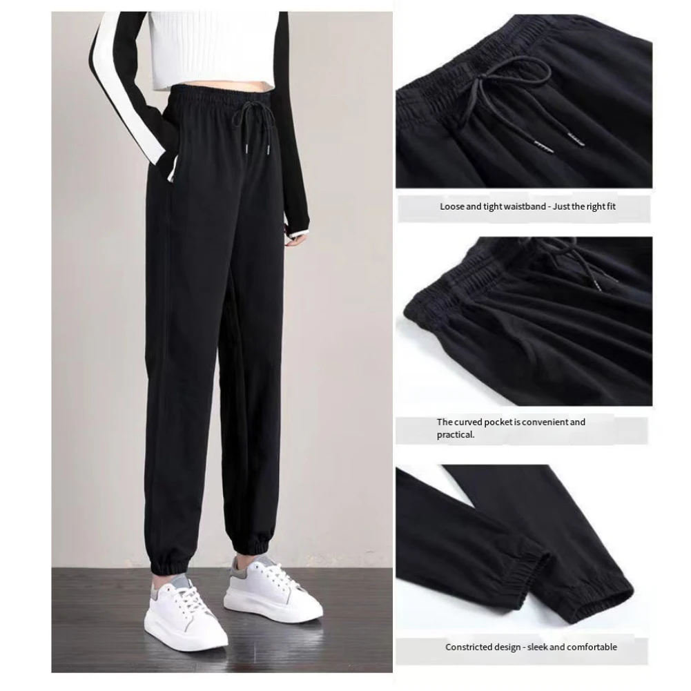 Women Loose Fit High Waist Ankle Binding Sweatpants Breathable Stretchy Casual Sporty Long Pants For Daily Wear And Exercise