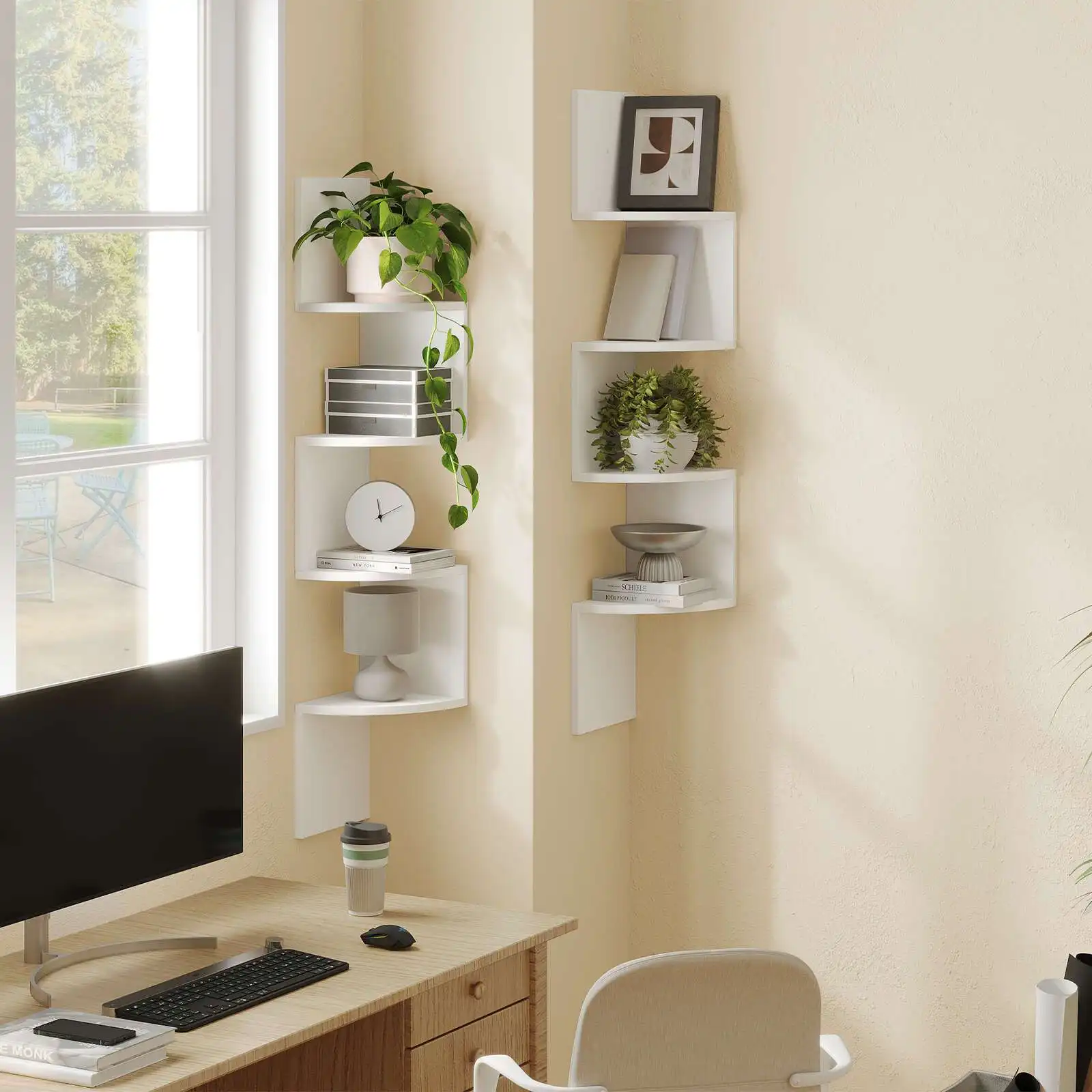 

Corner Shelf Wall-Mounted, Set of 2 Floating Corner Shelves, 4-Tier Corner Bookshelves for Wall Decor in Living Room, Bedroom, Bathroom, Home Office