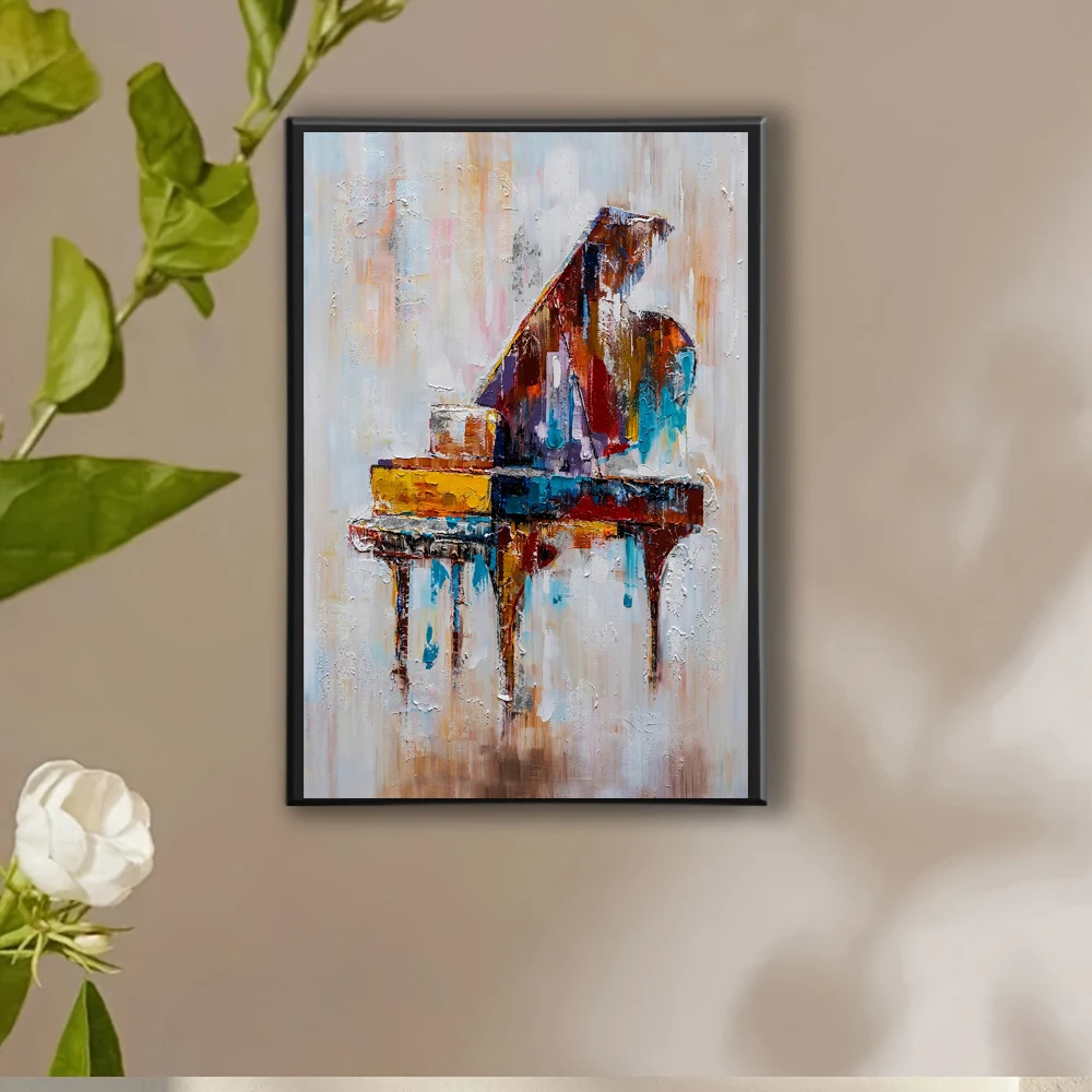 Abstract Fashion Painting - Vienna Piano Canvas Art with Color Block  - Modern Wall Decor for Living Room and Bedroom, No Framed