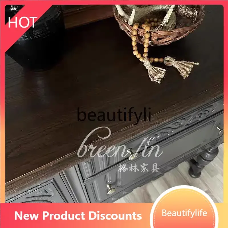 

smt53 French retro solid wood carving flower dining side cabinet light luxury partition decorative cabinet medieval locker