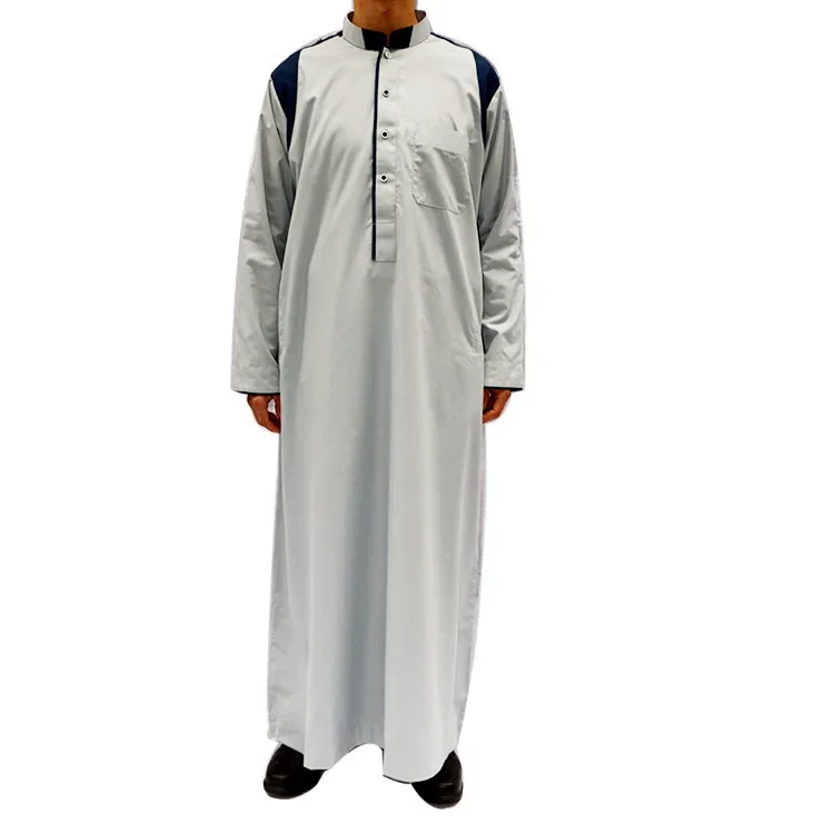 Men Thobe Cap & Socks Muslim Arab Jubba Long Robe Korean Fabric 138CM Length Eid Casual Gown