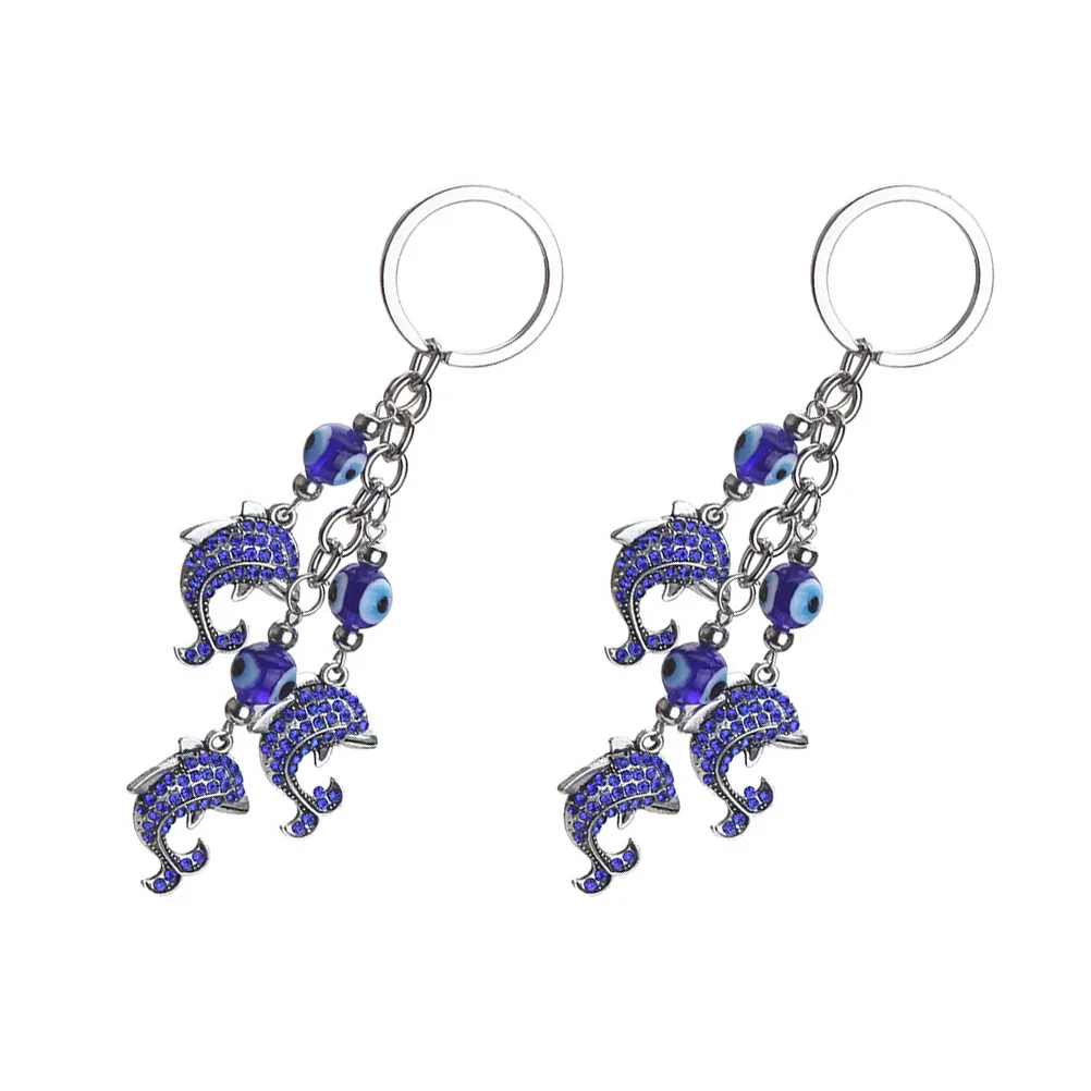2pcs Eye Dolphin Shaped Keychain Turkish Lovely Keyring Style Blue Eye Keyring Animal Charm Pendant Home Car Gift