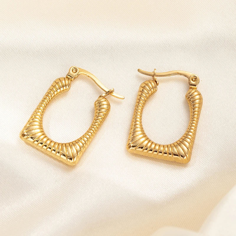 ANENJERY 316L Stainless Steel Hollow Square Texture Earrings for Women Special Niche Jewelry Gifts Wholesale