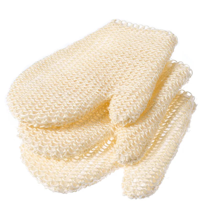 Five Fingers Bath Gloves Flax Natural Sisal Household Shower Scrub Body Wash Gloves Bath Sponge for Spa Shower Soap Foam