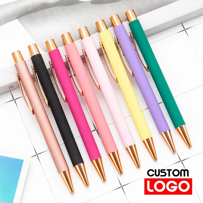 Colorful Personalized Customized Spray Glue Ball Pen Office Stationery Student Advertising Gift Pen Metal Ball Pen