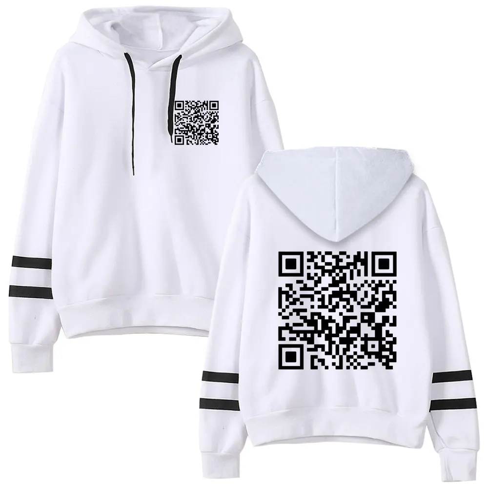 Funny  Digital QR Code hooded  Wanna Date Me QR Code Hooded Long Sleeve Pocketless Sweatshirt  Men Women novelty Clothing