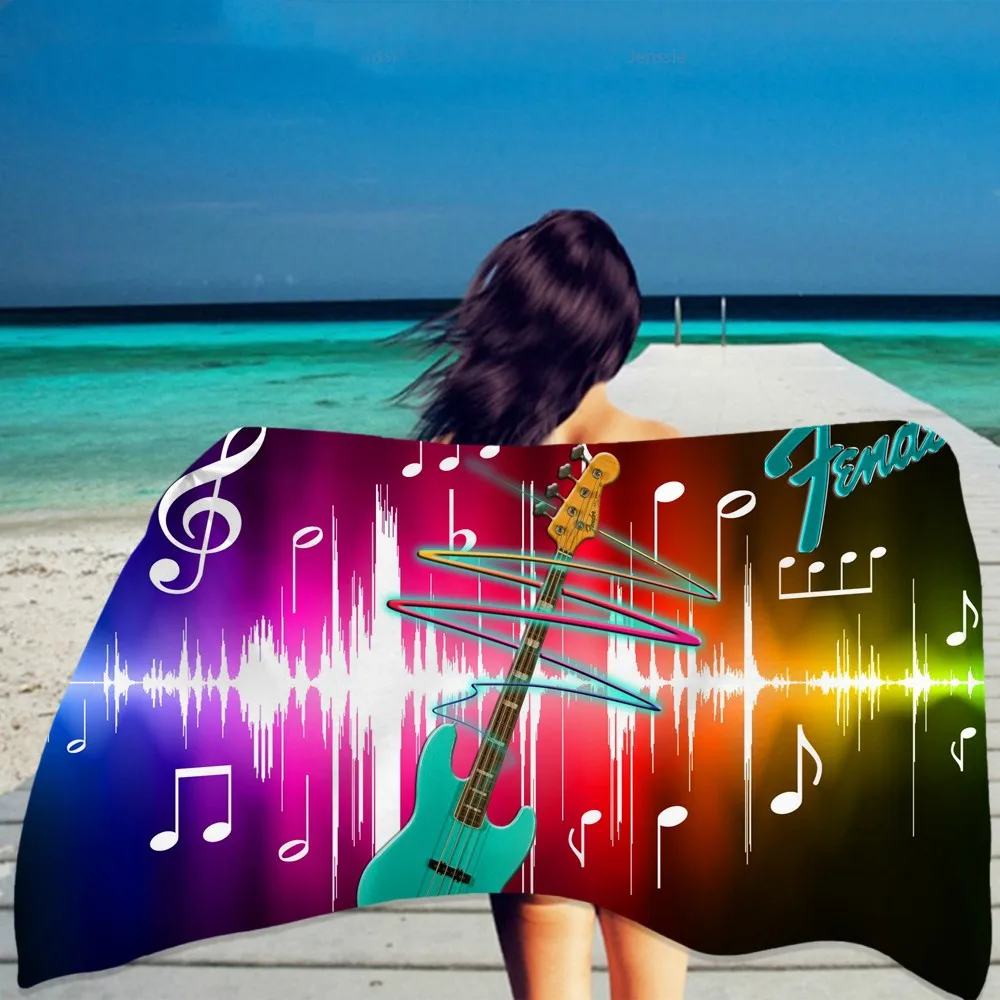 Guitar Beach Towel Microfiber Quick Dry Boys Girls Gifts Bathroom Sport Towel Musical Instrument Note Flame Home Decor Travel