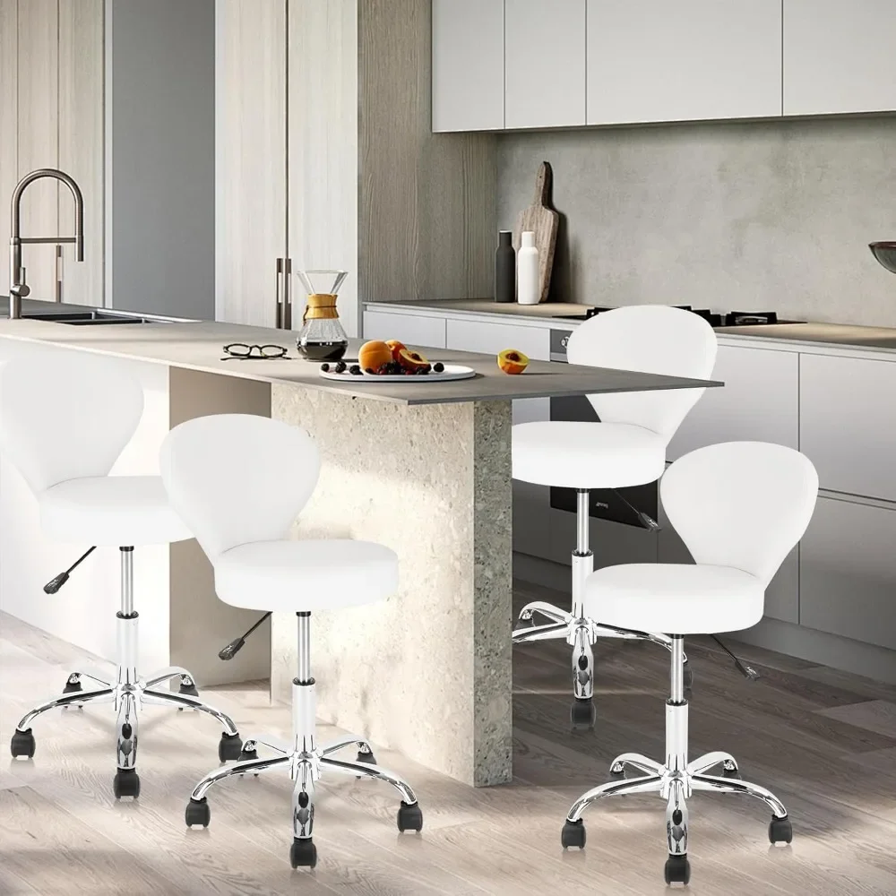 

Set of 2 PVC Faux Leather Salon Stools – Rolling Swivel Chairs with Back Support, Adjustable Hydraulic Seat Height & Round Seat