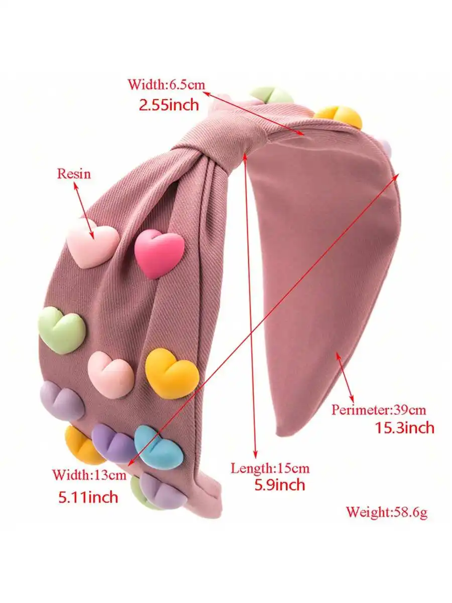 

Women Wide Elastic Headband With Resin Heart Decorations Hair Styling Accessory
