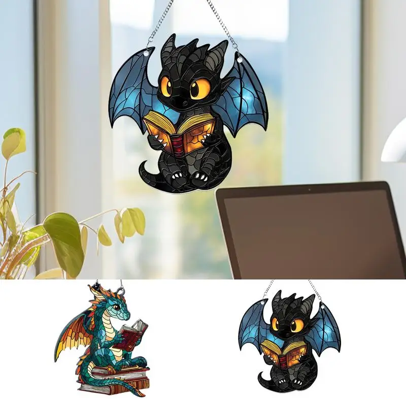 Dragon Sun Catcher 2D Stained Acrylic Book Dragon Light Catcher Decor Fantasy Dragon Window Wall Ornament Christmas Tree Book