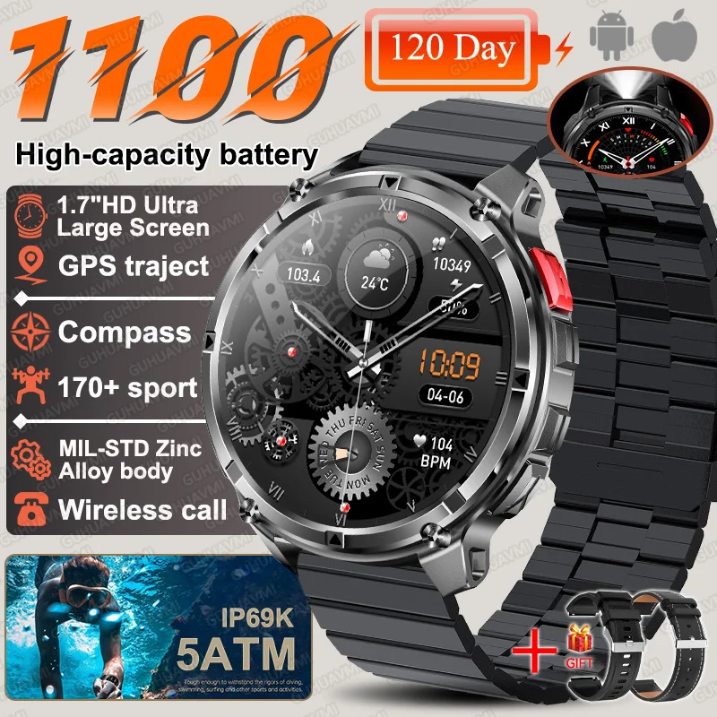 2026 Nieuwe T-Rex3 Ultra 1100 Mah Militaire Smart Horloge Mannen 1.7 "AMOLED GPS Path 5ATM Waterdicht Kompas LED zaklamp Smartwatch iOS