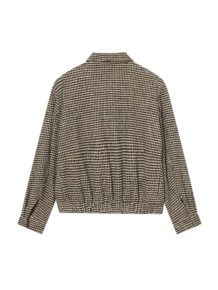 NLZGMSJ 2026 ربيع الخريف المرأة طويلة الأكمام منقوشة سترة سستة جيوب شيك الإناث السترات معاطف ملابس خارجية سيدة عادية