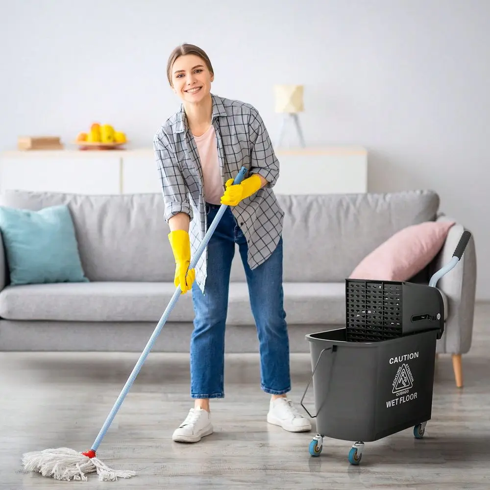 Mop Bucket With Wringer On Wheels For Floor Cleaning 21 Quart