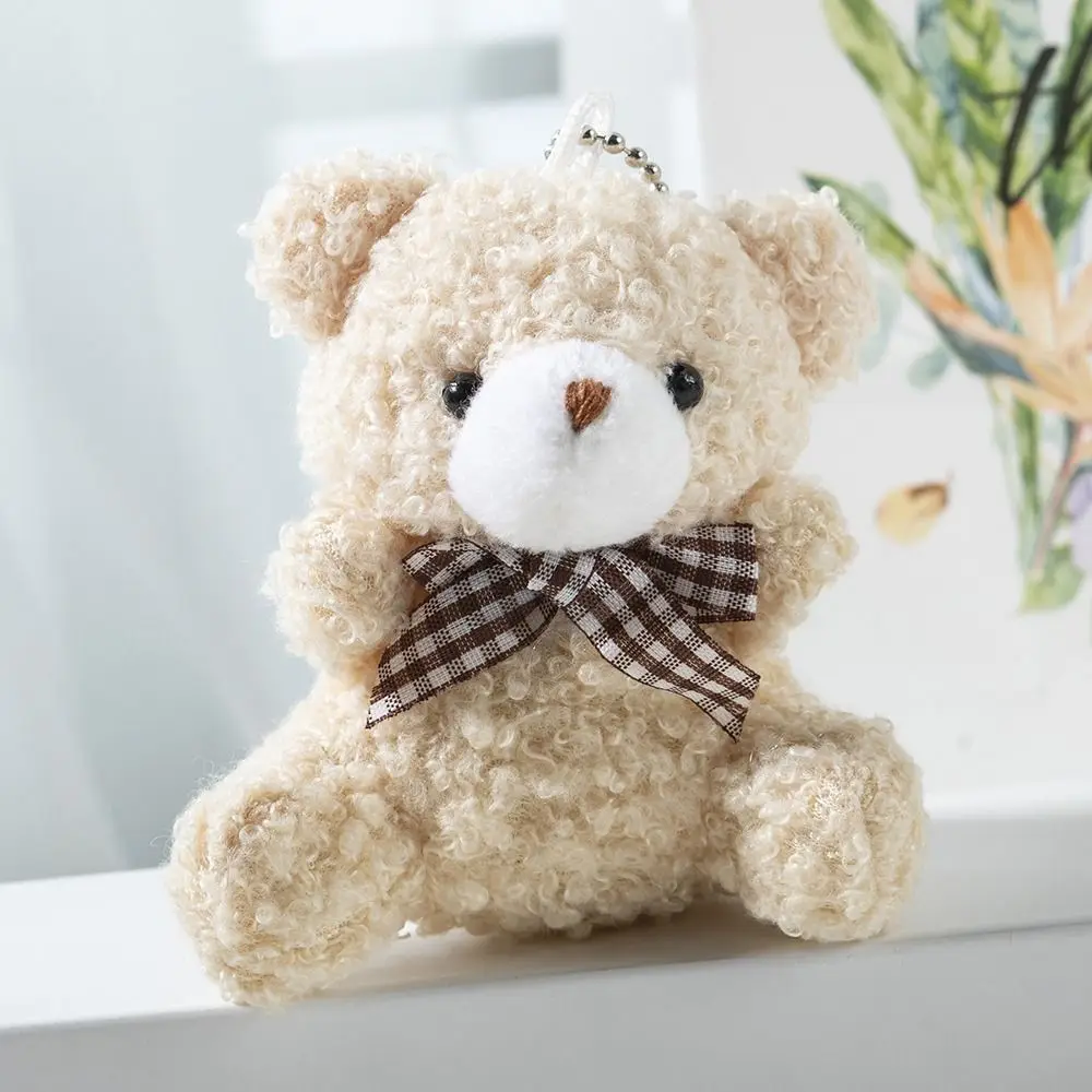 New Design 8CM Cartoon Bow Tie Bear Keyrings Multicolor Bear Pendant Decoration Fluffy Hanging Bear Universal