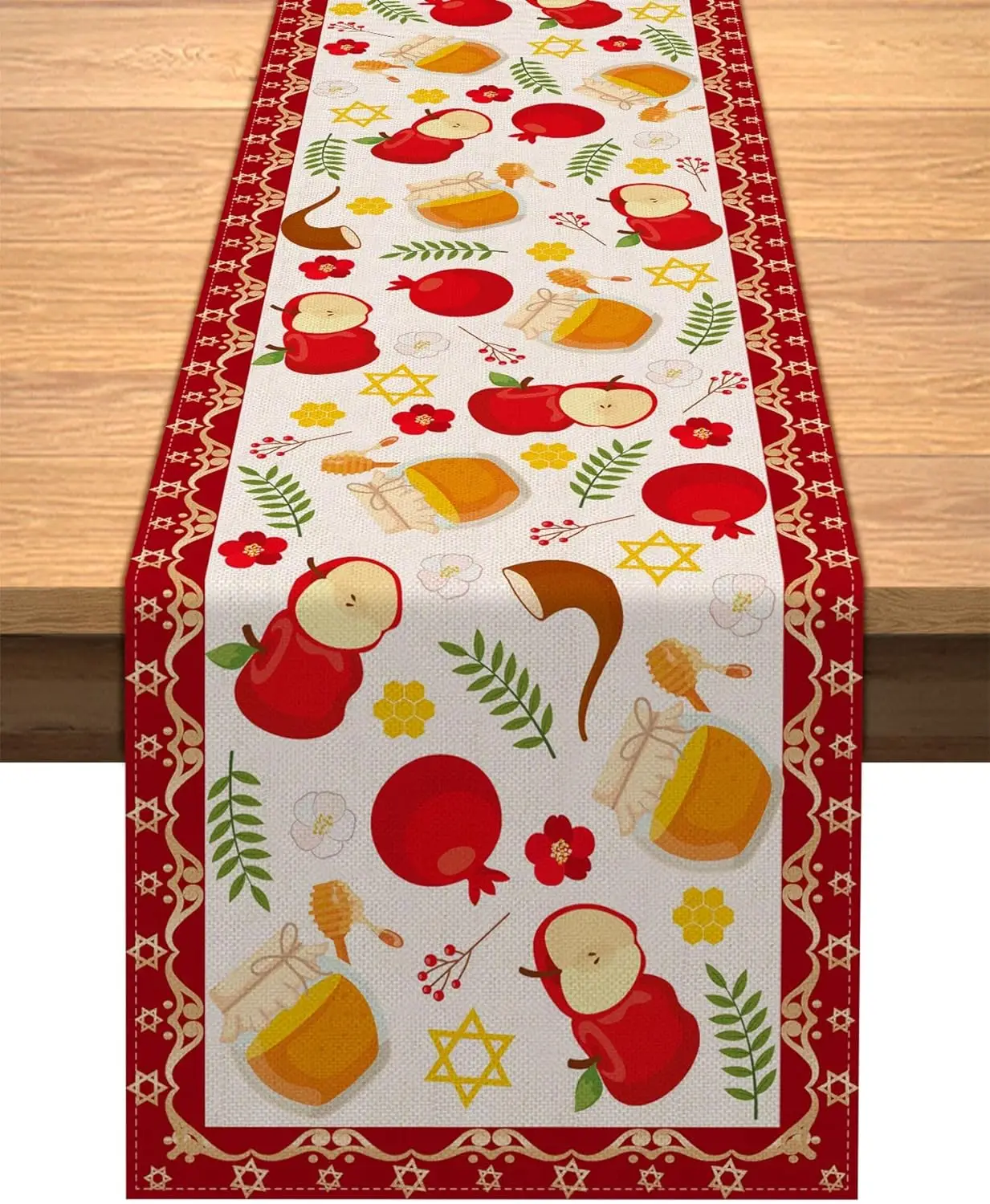 Shana Tova Jewish New Year Linen Table Runners Dresser Scarves Reusable Rosh Hashanah Table Runners Kitchen Dining Decorations