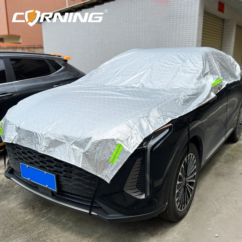 Auto-Halbabdeckung Wasserdicht UV-Schutz Autoabdeckung mit Spiegelabdeckungen Universeller Staub-, Schnee-, Frost- und Sonnenschutz für Limousinen und SUVs – Detail 2