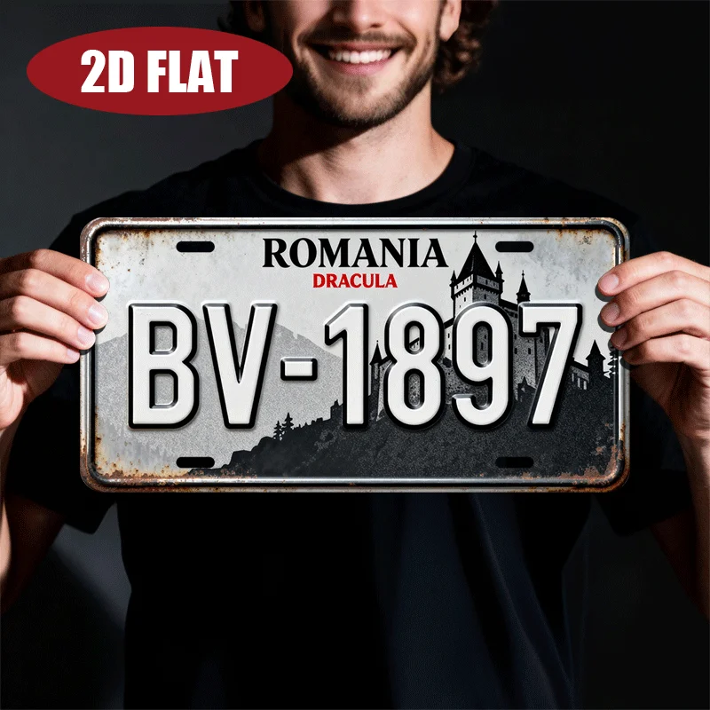 2D Flat 1pc Romania Brasov Castle License Plate 30.48x15.24cm 2D Flat Aluminum Decorative Plaque Vintage Transylvania Theme Trav