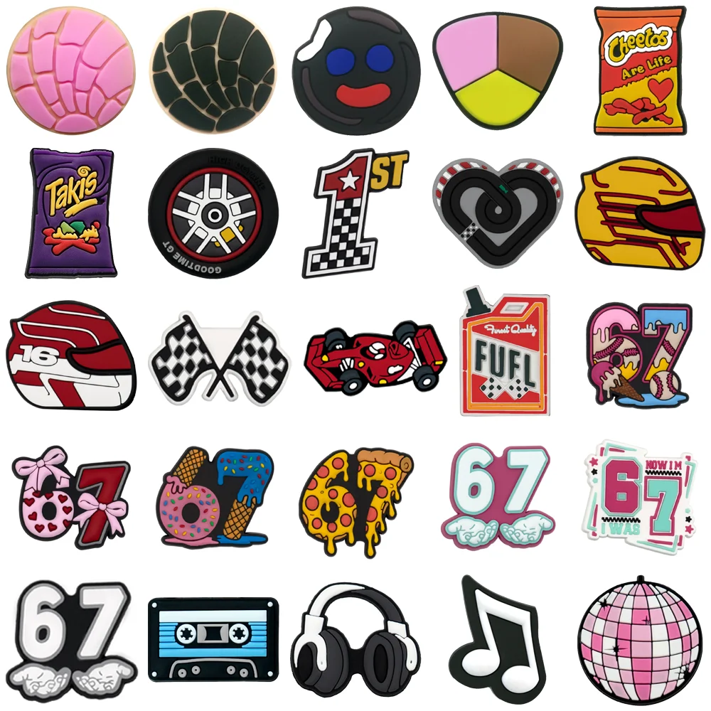 1/25PCS Assorted Colorful Shoe Charms Shield Accessories, Snack 67-Style Charms for Shoes,