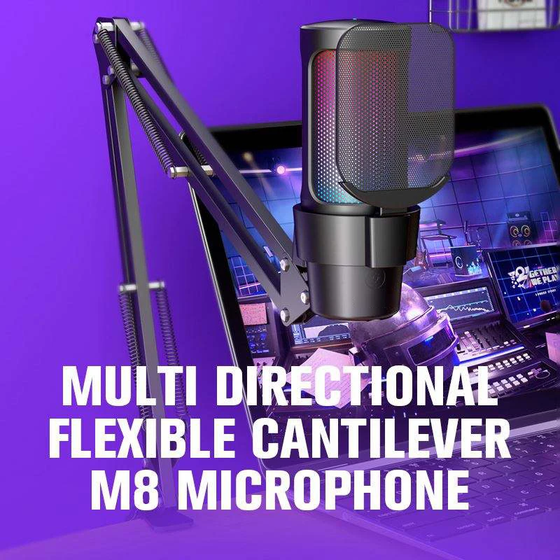 USB Gaming Microphone Computer Mic Kit RGB Lighting Cardioid Mode Pick-up Quick Mute and Gain Knob with Boom Rack for Gaming