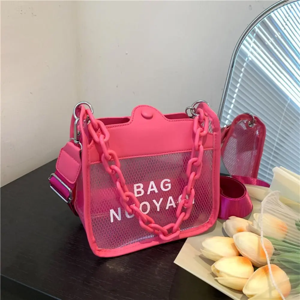 Transparent PVC Shoulder Bag Simple Candy Color Letter Messenger Bag Tote Bag Camera Phone Bag for Women