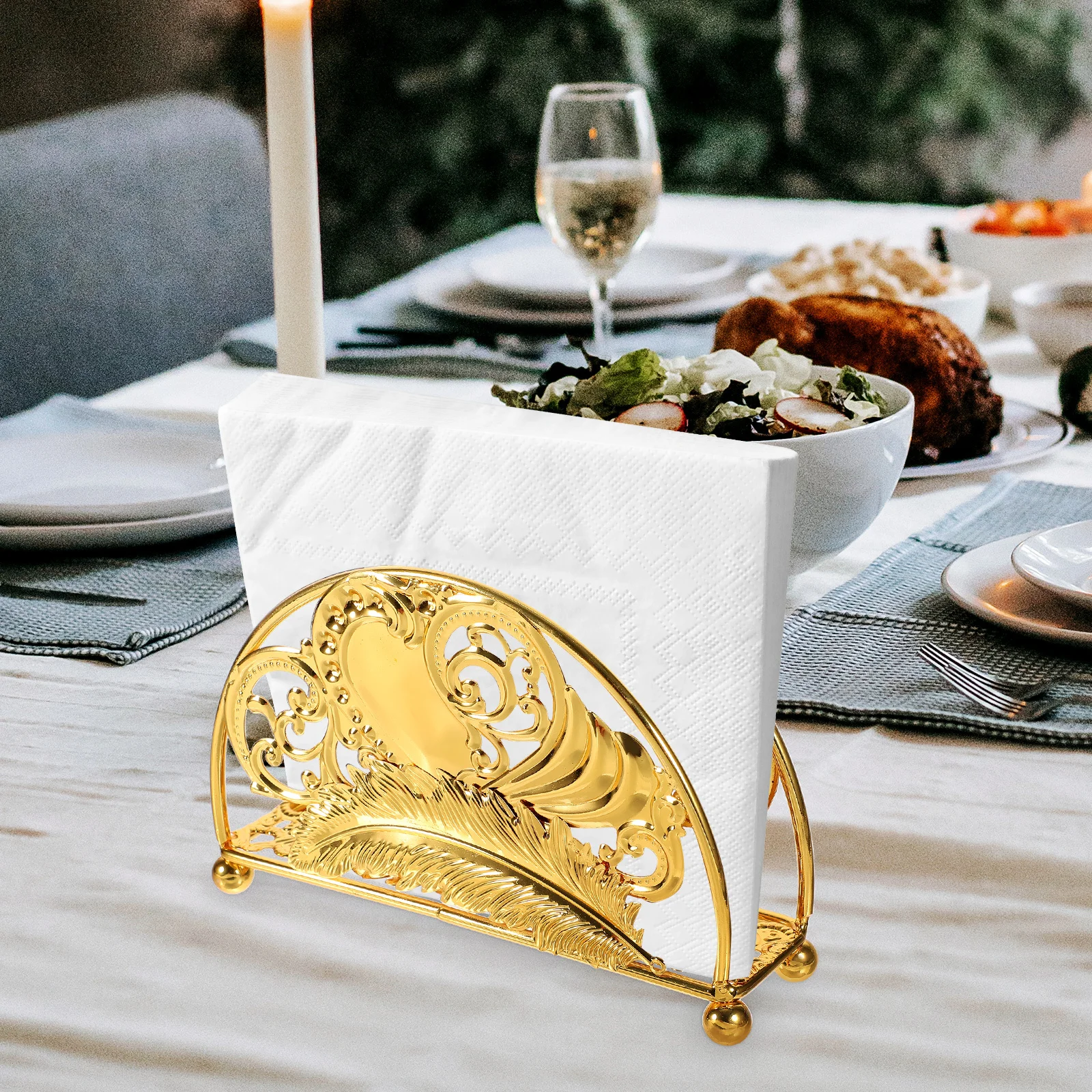 

Exquisite Metal Napkin Stand Upright Holder Luxury Table Setting for Indoor Outdoor Use European Style Napkin Rack