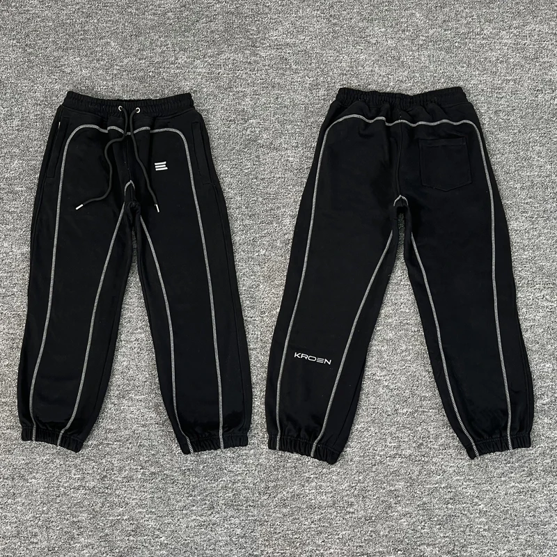 

Kroen повседневные брюки для мужчин и женщин, базовые спортивные брюки с вышивкой в американском стиле ретро, свободные флисовые спортивные штаны на шнурке