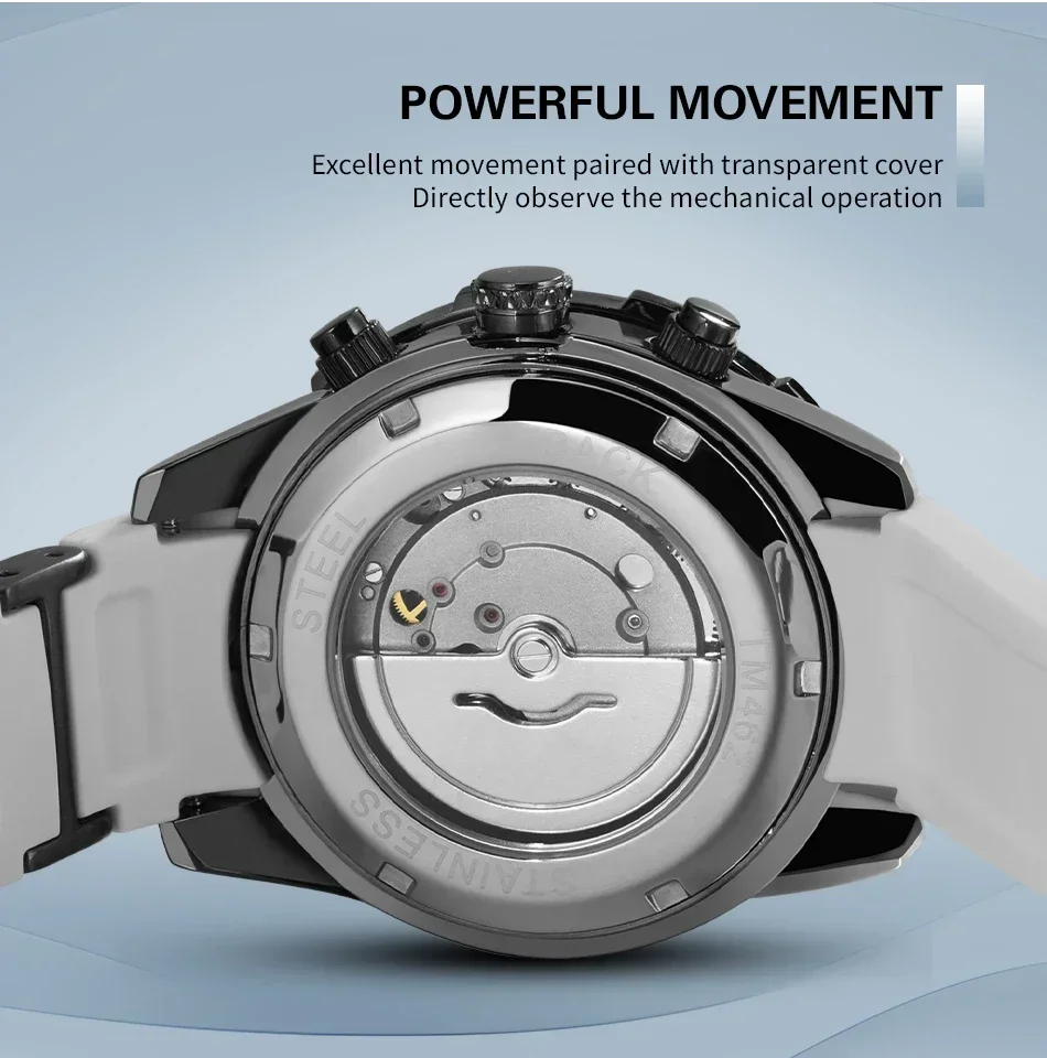 Высококачественные роскошные дизайнерские часы с автоматическим механизмом и фазой Луны, механические мужские часы для дайвинга, спортивные часы с резиновым ремешком, реплика белых мужских часов