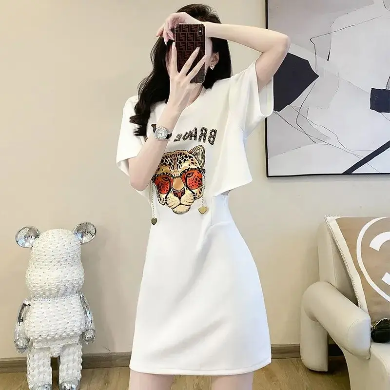 Dress Women\'s Luxury Designer Clothes Autumn Cartoon Print Long T Shirt Women Bag Hip Mini Skirt Korean Fashion Casual