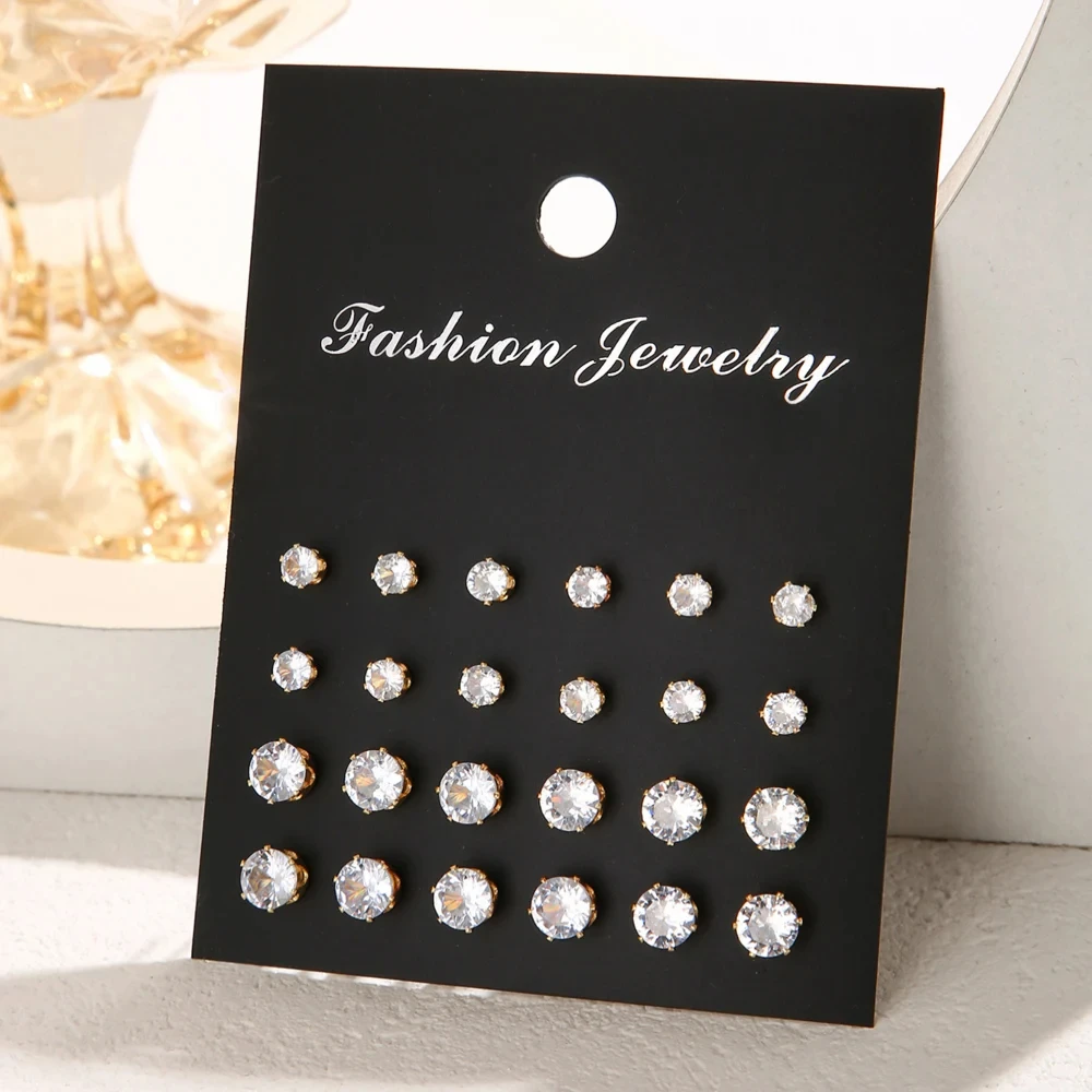 12 Pair/Lot White Shiny Wedding Stud Earrings Set For Women Men Crystal Jewelry Accessories Oorbellen Jewelry Earrings image 5