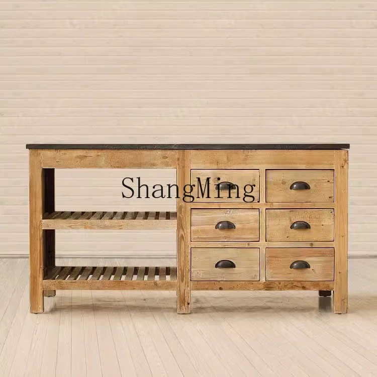 ZYY multifunctional retro solid wood dining side cabinet creative kitchen Nakajima operation meal preparation table