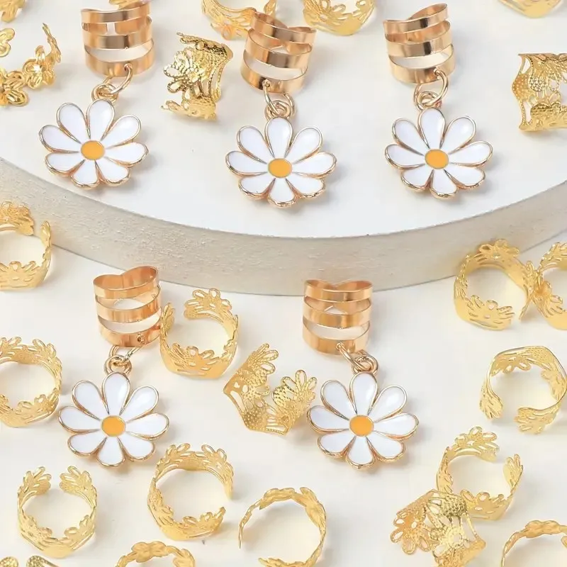 45Pcs Fresh Cute Sweet Flower Hair Extension Ring Jewelry Set for Dance Parties