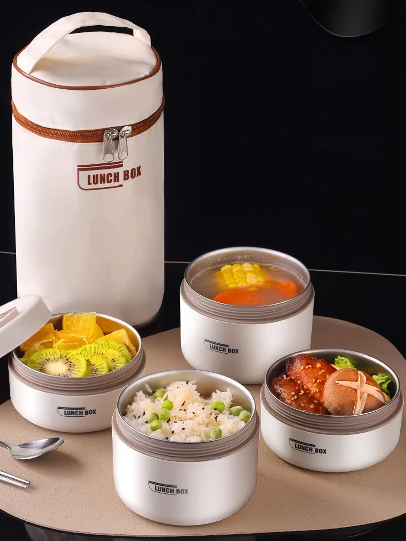 4pcs Portable Insulated Food Lunch Container Set with Thermal Lunch Box 3 Separate Stackable Lunch Container for Adult Kids - view 2