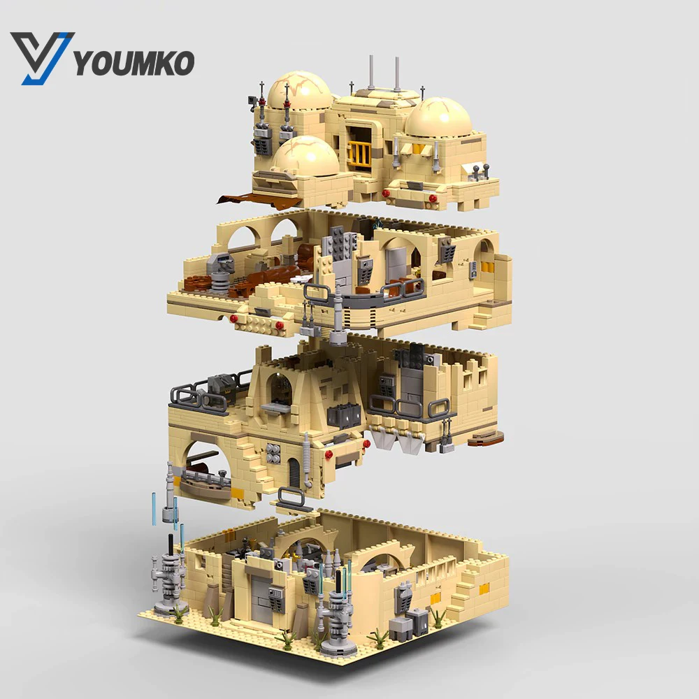 2731PCS 우주 전쟁 MOC 아이슬리스 칸티나 선술집 블록 영화 사막 선술집 건축 모델 퍼즐 장난감 어린이 성인 선물