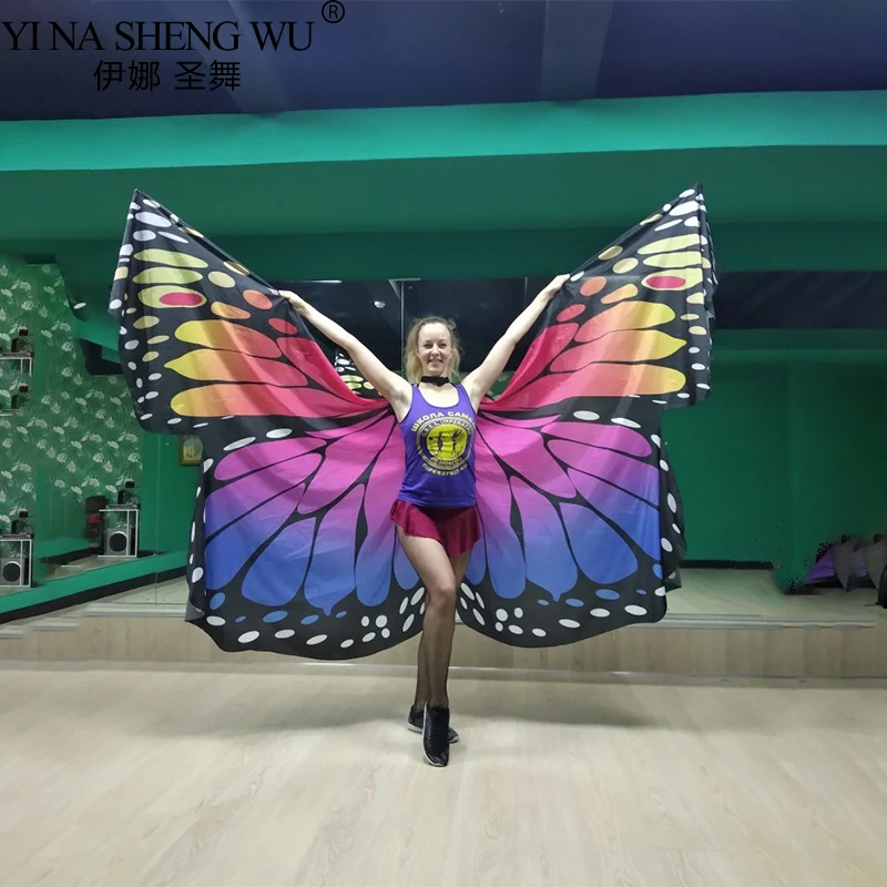 Belly Dance Butterfly Wings Kids Performance Costume Women Dancing Clothes Adult Belly Dance Set ISIS Rainbow Wings Sticks Bag