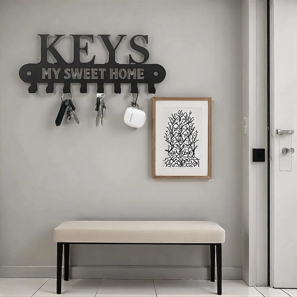 حامل مفاتيح معدني أسود على الطراز القوطي - معطف عتيق مثبت على الحائط ورف مفاتيح مع حاملات، منظم مدخل للمفاتيح، #5